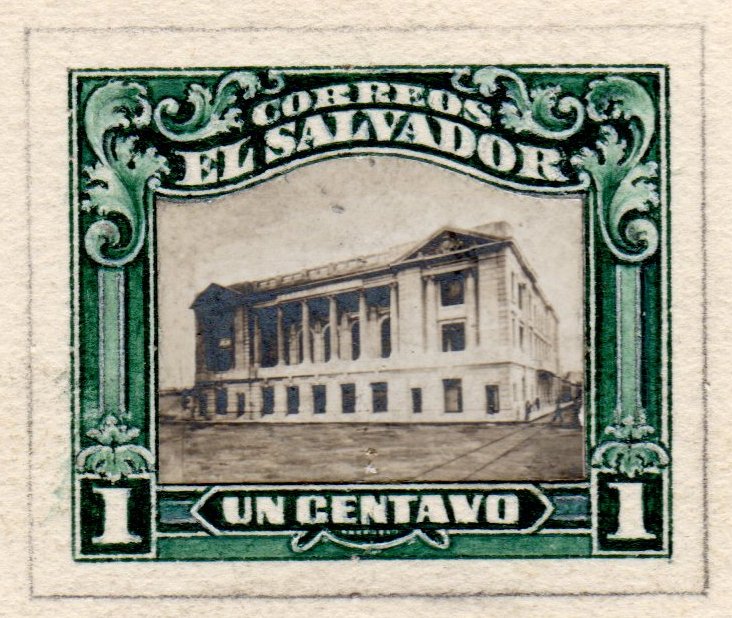 ABN Co. stamp archive 1916 centre only timbres-poste Briefmarken stamps El Salvador Tram Trolley Tranvia National Theatre teatro nacional 